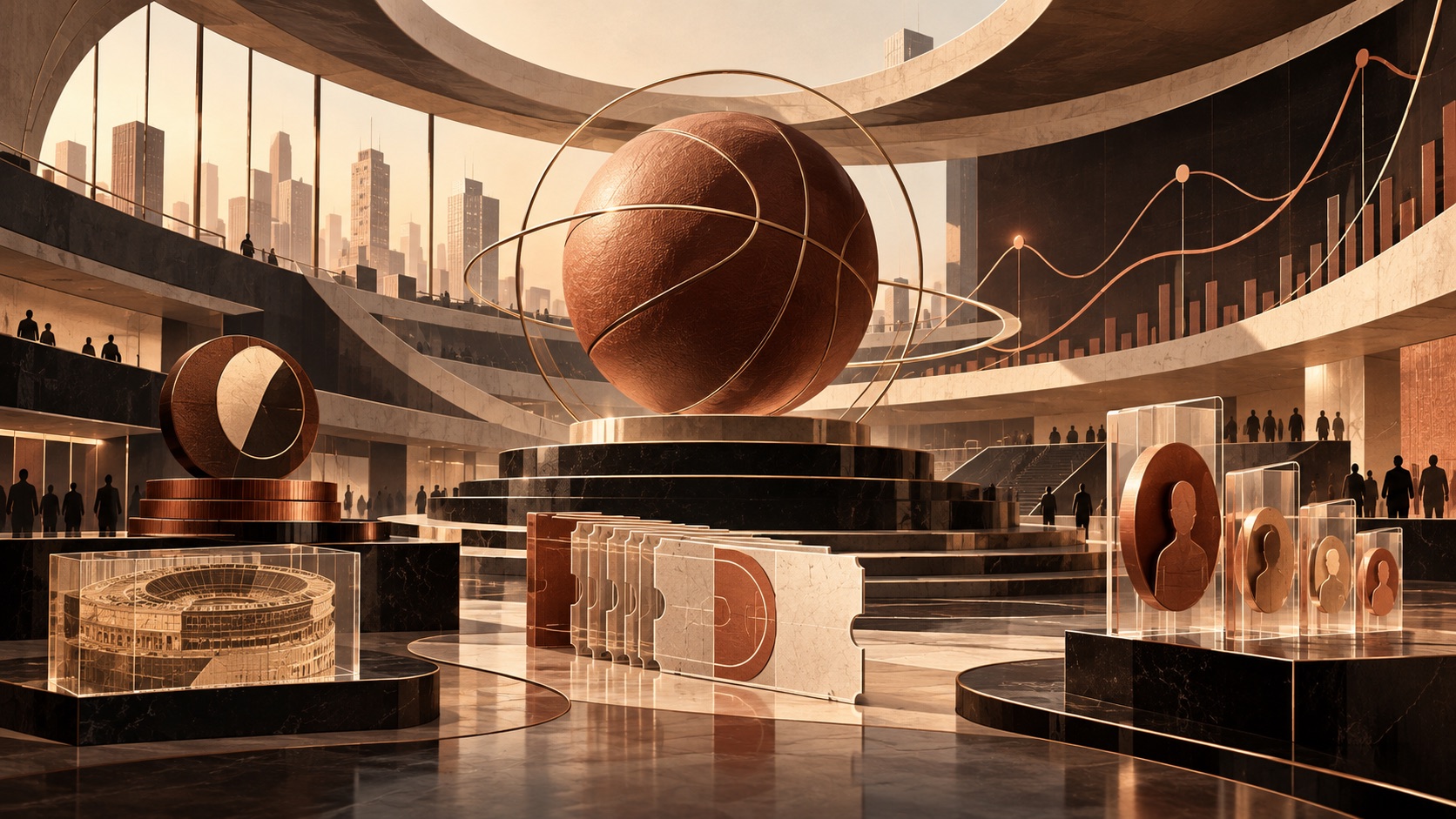 Editorial illustration combining sports, capital markets and scarce experiences